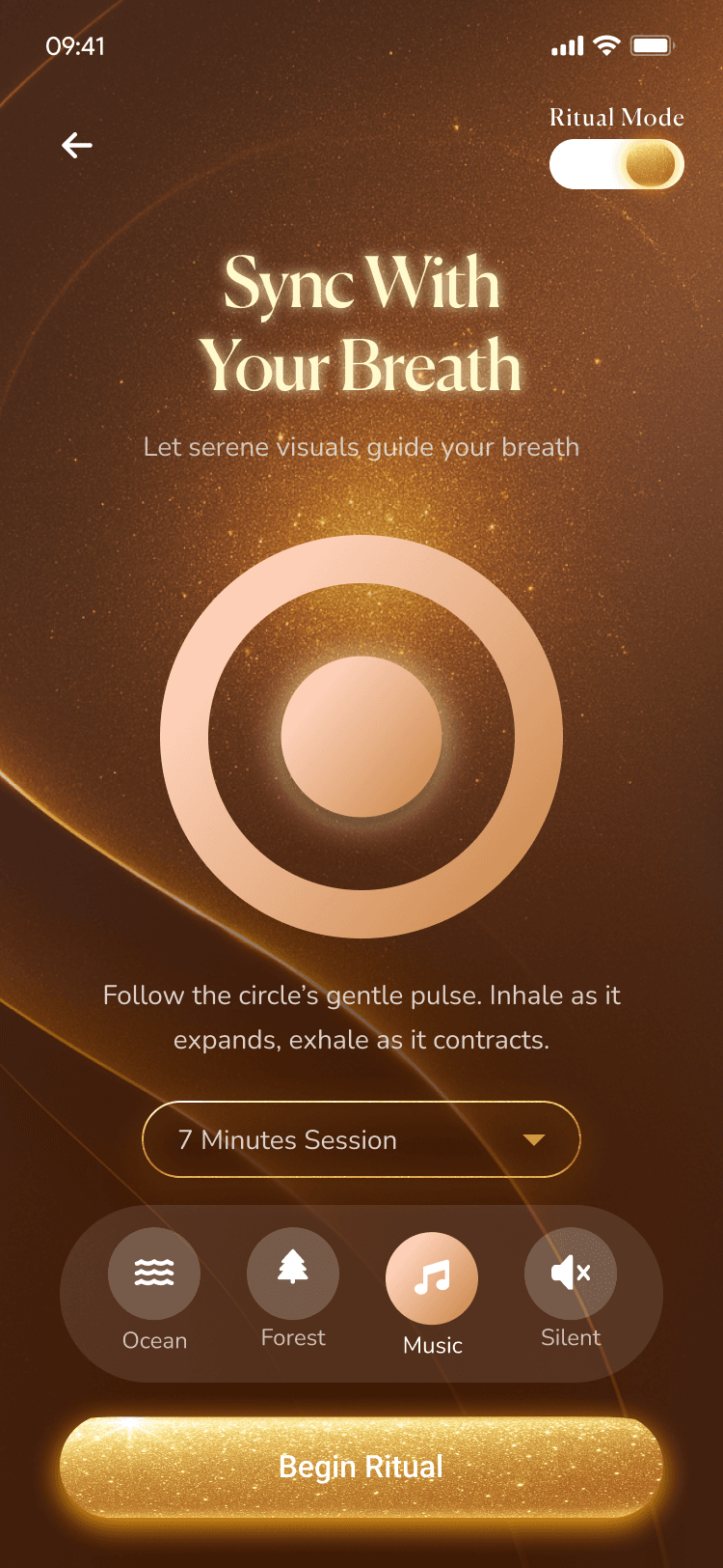 Healux Sync With Your Breath ritual screen